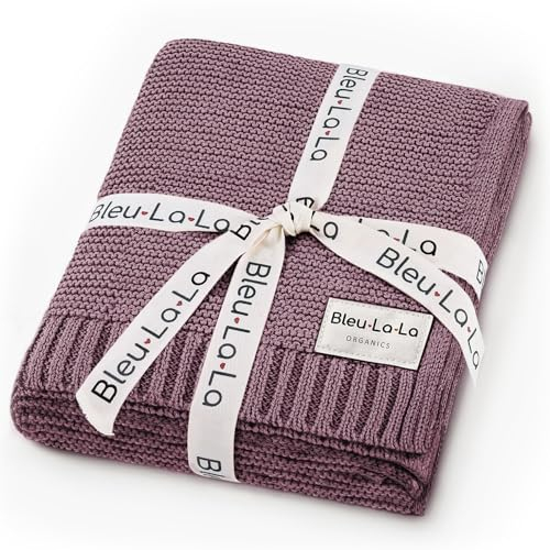 Bleu La La Bio Empfangs Puckdecke - 100% luxuriöse Bio-Weichbaumwollstrick warme gemütliche Kuscheldecke für Kinderwagen und Wiege geeignet für Neugeborene Säuglinge und Kleinkinder (Zucker-Pflaume)