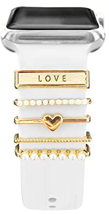5Pcs Metal Decorative Ring Loops Smart Watch Bands Leather Bracelet Charms Silicone Strap Accessories Compatible for Apple Watch for Samsung Galaxy watch 4/3 (Not Band Or Watch) 4