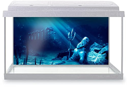DV Design Aquarium Fish Tank Background 90x45 cm - Atlantis Underwater City Poseidon Water Neptune Statue Ancient Static Cling Vinyl Vivarium Terrarium External Application #500024