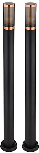 etc-shop Stehleuchte Pollerleuchte Wegeleuchte Gartenlampen schwarz IP44 Standleuchte Balkon, Edelstahl Kupfer, 1x E27 Fassung, DxH 12,7x110cm, 2er Set