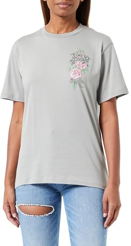 Replay Damen T-Shirt Kurzarm aus Baumwolle Rose Label, Cement 496 (Grau), S