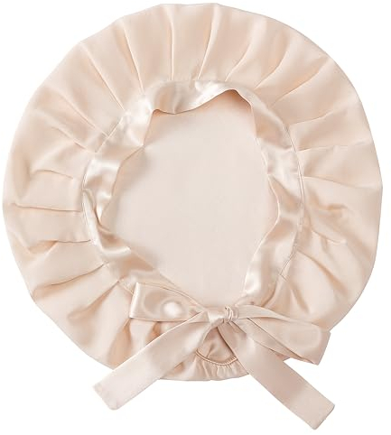 Desmend 19 Momme 100% seta di gelso naturale Sleep Cap per donna Cura dei capelli seta sonno cofano con nastri regolabili (1 pezzi rosa)