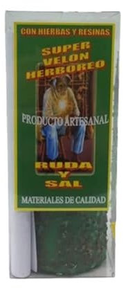 Velón Herbóreo Ruda y Sal Limpieza Energética Protección Hierbas Aceites Esenciales y Resinas Verde