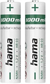 Hama Akku Batterien AAA aufladbar, 2 Stück (mit hoher Kapazität, 1000 mAh, 1,2 V, wiederaufladbar, geringe Selbstentladung, Akku AAA Micro, NiMH Akkus, für schnurlose Telefone, Fernbedienung etc.)