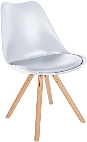 CLP Chaise De Salle A Manger Sofia avec Coque en Plastique I Assise Rembourrée en Similicuir I Pieds Bois I Dossier, Couleur:Blanc, Couleur du Cadre:Natura (Ronde)