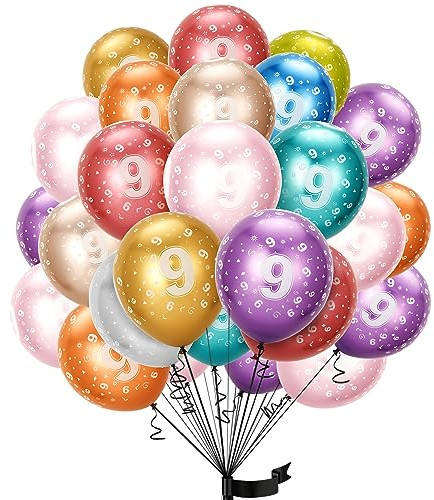 balloon Geburtstag zahlen luftballon 9 jahre | Folienballon 9. 15Pcs 32m Luftballons Mädchen Junge Geburtstagsdeko-Ballon Zahl Deko zum Geburtstag-fliegt mit Helium