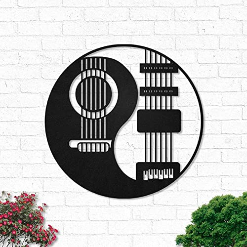 KLZUOPT Exquisite Wall Sculpture Art Decor Wrought iron wall decor yin and yang style Guitar Music Wall Sculpture Art,Black wrought iron wall decor for Music Room Studio Bedroom Home Decorations