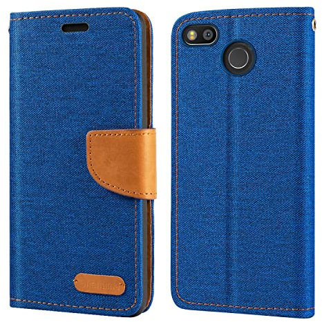 Oxford Stoff und PU Leder Flip Handyhülle Kompatibel mit Fairphone 3, Robuste Klapphülle mit Kartenfächern und Magnetverschluss (Blau)