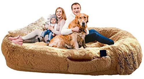 Samnuerly Hundebett Für Menschen,Großes Menschliches Hundebett,Ergonomisches Design 3D Schaumstoffträger Faules Sofa Hundebett Für Erwachsene (Khaki XXL)