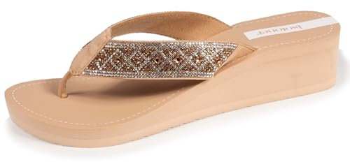 Isotoner Tongs femme à talon de 4 cm, ultra confortables, 37 EU, beige