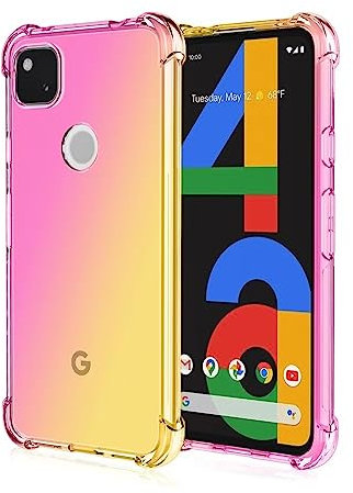 RankOne Hülle Geeignet für Google Pixel 4a (4G) (5.81 Inches) Transparente TPU Silikon Farbverlauf Color Case - Rosa Gold