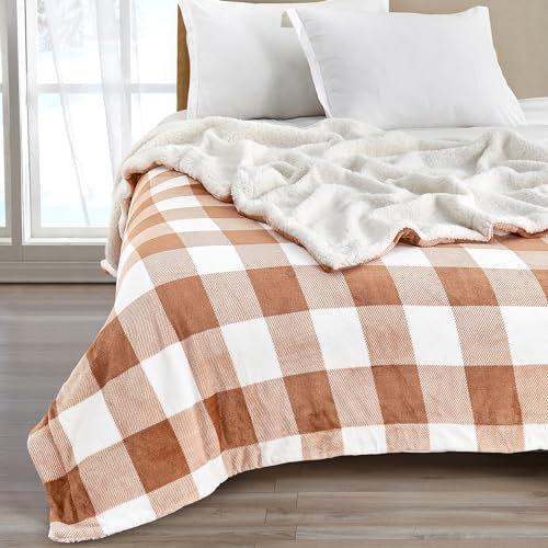 Great Bay Home Sherpa Fleece & Samt Plüsch Full/Queen Überwurfdecke Buffalo Karo Dicke Decke für Stuhl Sofa Bett Warme Wendedecke Weiche Decke Kinsley Collection Terrakotta Buffalo Check