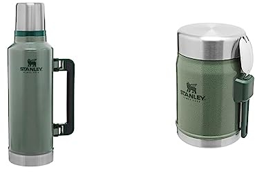 Stanley Classic Legendary Thermosflasche 1.9L Hammertone Green & Classic Legendary Thermobehälter für Essen mit Spork 400 ml Hammertone Green - Edelstahl Warmhaltebehälter Essen