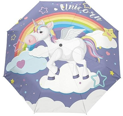 Regenbogen Einhörner Regenschirm Taschenschirm Kinder Jungen Mädchen UV-Schutz Auf-Zu Automatik Umbrella Verstärkt Winddichte Zusammenklappbar