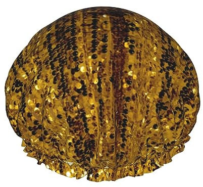 Gold Sequin Sparkle Shower Cap For Women Waterproof Bath Cap Reusable Hair Bath Caps With Elastic Band Double Layers Shower Hats For Long Hair Spa Salon Home