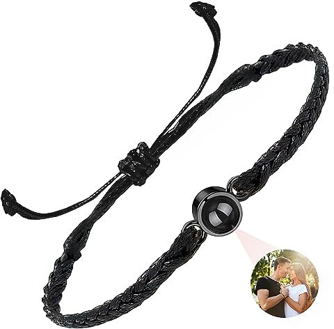 Easycosy Bracelet Photo Personnalisé Avec Image Projection, Bijoux Avec Photo dans la Pierre, Cadeau Personnalisable pour Couple Femmes Hommes Ami Cadeau de Saint-Valentin Anniversaire Tous les jours