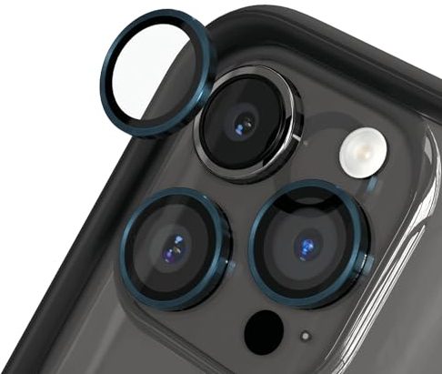 RhinoShield【3er Pack Schutz für Smartphone-Kamera kompatibel mit [iPhone 15 Pro / 15 Pro Max] | Fingerabdruck- und kratzresistentes Schutzglas mit Aluminium Ring für hohe optische Klarheit - Blau