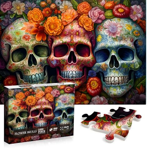 PICKFORU Day of the Dead Sugar Skull Puzzles for Adults, 1000 Pieces, Halloween Puzzles, Grateful Dead