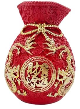 Fenteer Blumenvase, Pflanztopf in gesegneter Taschenform, Kunstharz-Kunsthandwerk, Foto-Requisiten, traditionelle Skulptur-Ornament für Tisch-Wohnzimmer, Rot