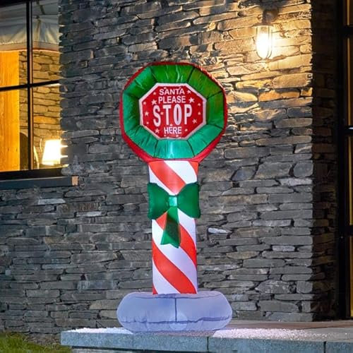4ft Inflatable Christmas Decorations, Santa Claus Santa Stop Here Sign Outdoor Indoor with LED Light Up (Santa Stop Here Sign)