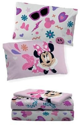 Bettwäsche-Set für französisches Bett oder Einzelbett, 100 % Baumwolle, Motiv: Frozen – Prinzessin – Minnie – Barbie (Minnie Maus für Einzelbett)