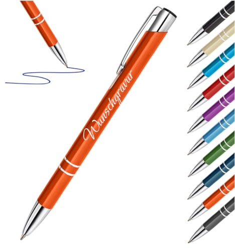 polar-effekt 1 Stück Kugelschreiber Orange ergonomisch mit Gravur - Geschenk für Freund - Kuli Büro und Haushalt - Mitbringsel mit Namen für Kinder - blaue Mine