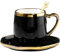 FülleMore Goldrand Keramiktasse mit Untertteller und Löffel 300ml Kaffeetasse Moderne Espressotasse mit Herzhenkel Kaffeeservice für Cappuccino,Latte,Espresso,Americano,Mokka,Tee (Schwarz)
