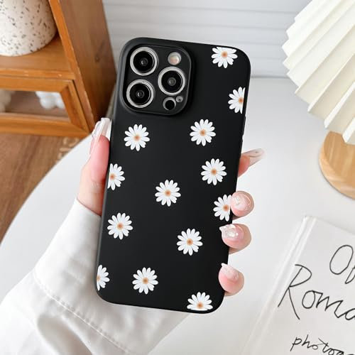 ZTOFERA Case for iPhone 13 Pro Max, Cute Daisy Pattern Matte Liquid Silicone Case, Soft Protective Bumper Cover for iPhone 13 Pro Max 6.7 - Black
