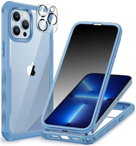 CENHUFO Compatible with iPhone 13 Pro Max Case Built-in Privacy Screen Protector with Camera Lens Protector, 360 Full Body Privacy Case for iPhone 13 Pro Max with Anti Spy Screen -Blue