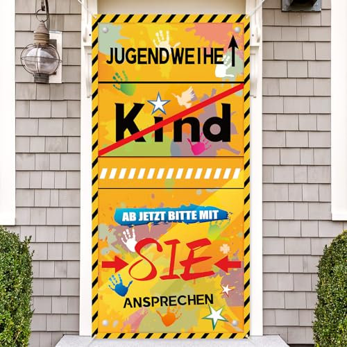 DPKOW Jugendweihe Banner Deko Jugendweihe Mädchen Junge, Stoff Türbanner Jugendweihe Türschild Wandschild Jugendweihe Geschenke Mädchen Junge Jugendweihe Zimmer Deko Endlich Erwachsen, 185 * 90cm