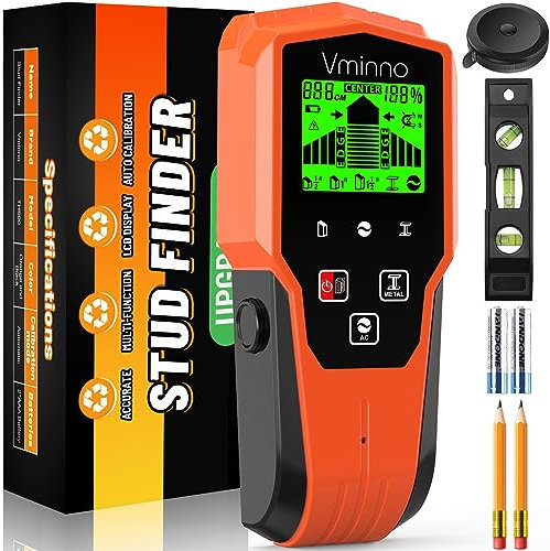 Vminno Stud Finder Wall Scanner Kit, 6 in 1 Electronic Stud Detector with Upgraded Smart Sensor, Magnetic Scan Detection, HD LCD Display and Audio Alarm for Wood AC Live Wire Metal Studs Detection