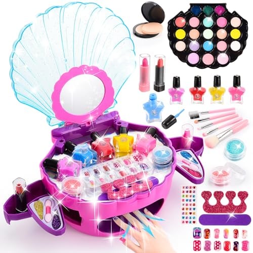 Geschenk Mädchen 4 5 6 7 8 9 Jahre, Schminke Kinder Mädchen Spielzeug ab 3 4 5 6 7 8 9 Jahre Nagelstudio Kinder Mädchen Kinderschminke Set Mädchen Meerjungfrau Geburtstagsgeschenk 4 5 6 7 8 9 Jahre