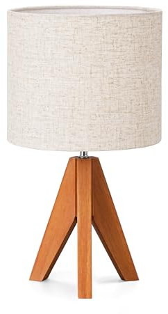 EDISHINE 36cm Bedside Lamp, Orange Tripod Table Lamp with Grey Linen Lampshade, ON/Off Switch, Desk Lamp for Living Room Bedroom, E27 Base, 2700K LED Bulb Included