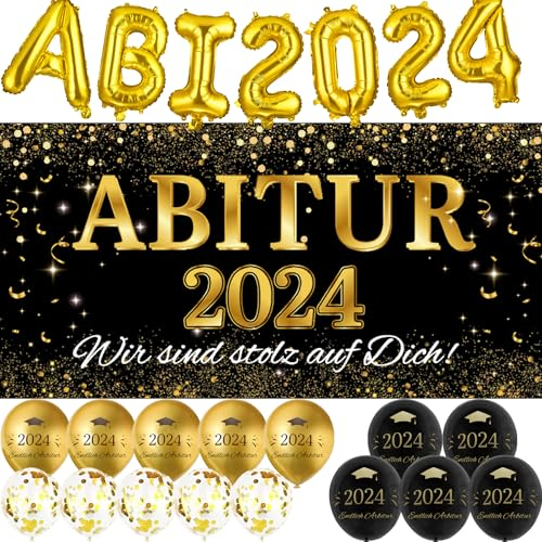 Abitur 2024 Deko ABI 2024 Deko ABI 2024 Geschenke Banner Ballon Abschluss Graduation deko Schwarz Gold Abschlussfeier Abiball deko Prüfung Bestanden Deko