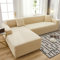 Bishilin Sofabezug Ecksofa Universal, Couchbezug 4 Sitzer mit Armlehne 235-300CM Modern Einfarbig Sofaüberwurf rutschfest Beige