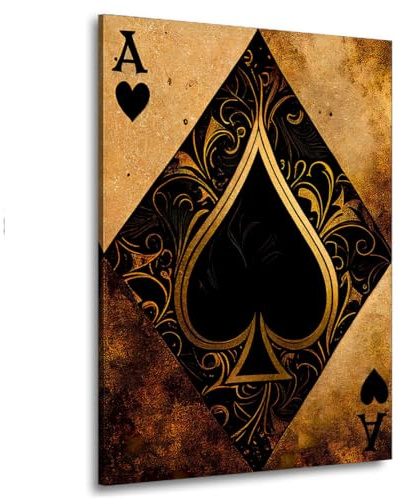 Poker Ass Karte Gold Leinwandbild Wandbild Kunst Deko XL Größe 60x80x2cm