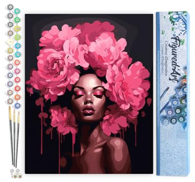 Figured'Art Peinture par Numéro Adulte Femme aux cheveux de pivoines - Activité Manuelle Kit de Loisir Créatif DIY Numéro d'Art Complet - 40x50cm sans châssis en bois