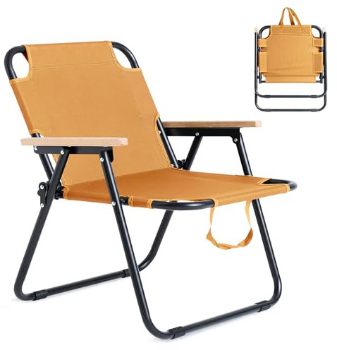 T-ZBDZ Campingstuhl Faltbar Klappstuhl Camping, Faltstuhl Camping, Klappbare Campingstühle mit Armlehnen, Tragbarer Stuhl Gartenstuhl Anglerstuhl, für Picknick Angeln Strand Garten - Orange