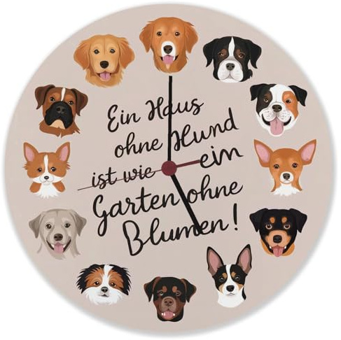 speecheese Hundewelpen Wanduhr aus Alu - EIN Haus ohne Hund wie Garten ohne Blumen Garten Blumen illustrierte niedlich hübsch Golden Retriever