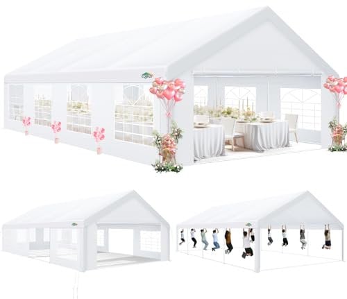 COBIZI Partyzelt 5x10,Metall Gestell Gartenzelt,Pavillon Wasserdicht verdickte PE-Plane,Robustes Zelt mit Vier Windleinen,UV-Schutz 50+, Große Luxus Hochzeitszelt Gartenpavillon 54m²,Weiß