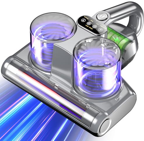Mattress Vacuum Cleaner Cordless Bed Vacuum with 16Kpa Suction 253.7nm UV-C Light, Ultrasonic Technology, 30000 RPM Powerful Rotation HEPA Filtration, Built-in 4*2500 mAh Battery, High/Low Dual Modes