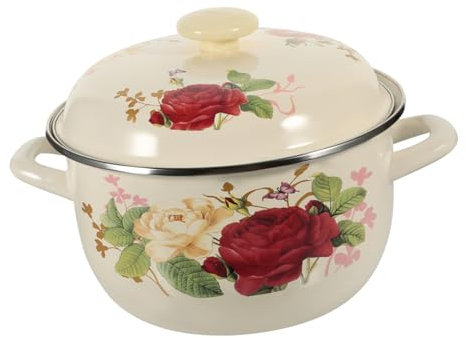 GREENADSCAPE Pentola da Cucina in Smalto Vintage con Doppio Manico Pentola per Stufato in Smalto per Uso Domestico per Fornello