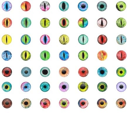 PATIKIL 8mm Dragon Eyes, 100 Pcs Round Glass Eyes Animals Crochet Eyes for Clay Doll Making Craft DIY Findings Jewelry Making, Mix Colors
