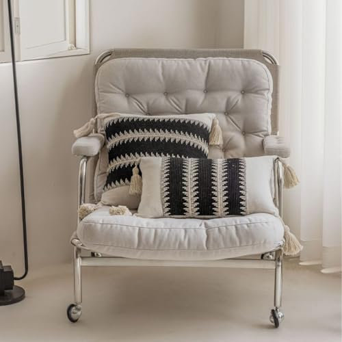 Duidy 2 Stück Boho Kissenbezug, Kissenhülle Kissenbezug mit Quaste Dekorative Kissenhülle Boho Kissen Style Sofakissen für Sofa Schlafzimmer Wohnzimmer Schwarz Weiß Streifen (Wide Black,30x50cm)