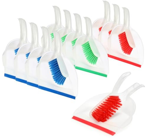com-four® 12x Kehrgarnitur - farbiges Kehr-Set aus Handfeger und Kehrschaufel - farbenfrohes Haushaltsreinigungsset aus Handbesen und Kehrblech (12 Stück - rot/blau/grün)