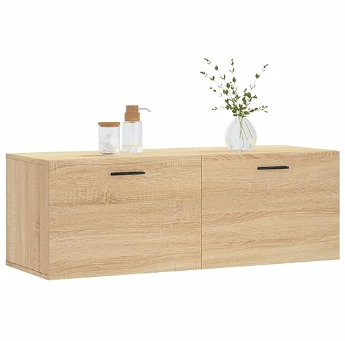 puraday Hängeschrank Badezimmer Sonoma-Eiche 100x36,5x35 cm Holzwerkstoff Schrank Wandmontage Wohnzimmer Schlafzimmer Badmöbel Reichlich Stauraum Lagerung von Büchern Zeitschriften