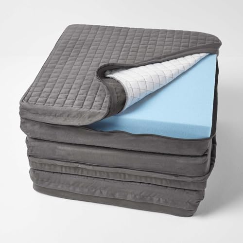 HOMESCAPES Soft Quilted Cushion Cover for 3-Seater Orthopaedic Sofa Armchair Booster Cushion, 100% Polyester Washable Rectangle Cover with Zip, 150 x 50 x 10cm - Grey