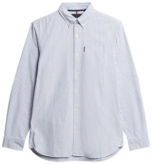 Superdry Herren Langärmeliges Essentials Oxfordhemd Azurblau Gestreift Oxford XL