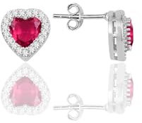 Einzelstück® Ohrstecker mit funkelndem Herz 925 Sterling Silber I Herz Ohrringe mit Zirkonia Steinen I Silber Damen, Mädchen I L'amour Ohrstecker (Rotes Herz Ohrstecker)