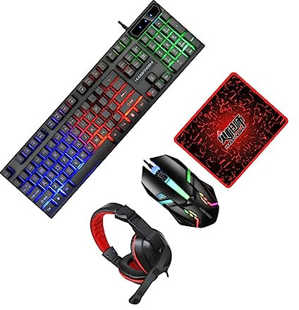 OSALADI Gaming Keyboard and Mouse Headset and Mouse Pad Combo for Gaming Ergonomic Design for Office and Home Use